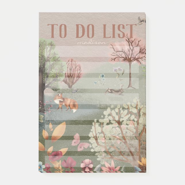 Whimsical Woodland Scene Coloured Pencil Post-it Notes (Front)