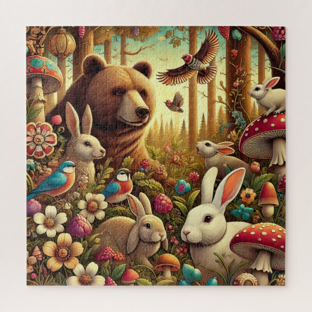 Whimsical Woodland Scene with Cute Animals Jigsaw Puzzle (Vertical)