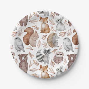 Whimsical Woodland Watercolor Animals Party Paper Plate