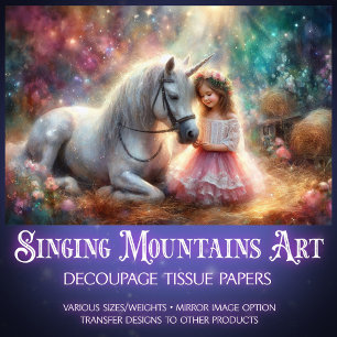 Whimsical Woodland Watercolor Unicorn Decoupage  Tissue Paper