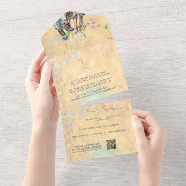 Whimsical Woodland Wildflower Meadow Wedding All In One Invitation (Tearaway)