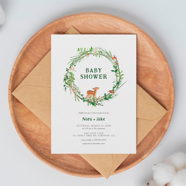 Whimsical Woodland Wreath Baby Shower Invitation (Creator Uploaded)