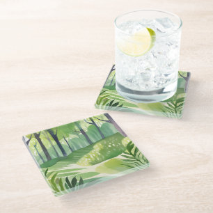 Whimsical Woods Forest Watercolor Landscape Glass Coaster