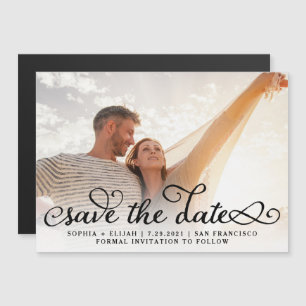 Whimsical Words Black Script Photo Save The Date Magnetic Invitation