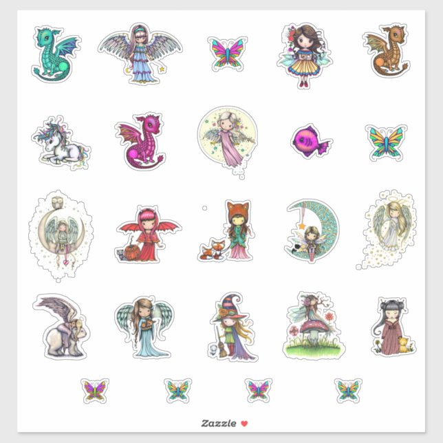 Whimsical World Characters Stickers Fantasy Art (Sheet)
