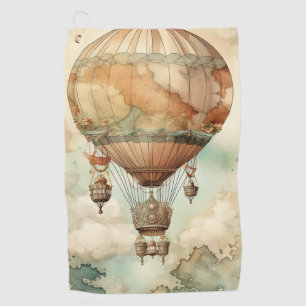 Whimsical World Globe Balloon Antique Teal Golf Towel