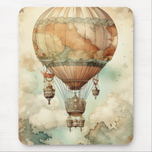Whimsical World Globe Balloon Antique Teal Mouse Pad