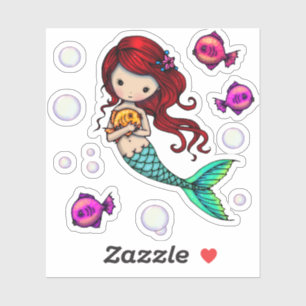 Whimsical World Sweet Mermaid with Fish and Bubble