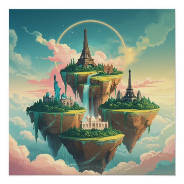  Whimsical World Wonders: Floating Cityscape Poster (Front)