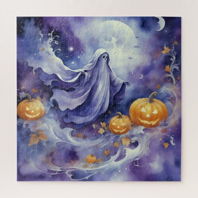 Whimsical Wraith: The Enchanted Pumpkin Path Jigsaw Puzzle (Vertical)