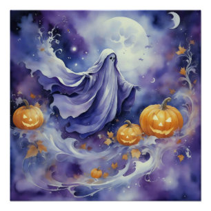 Whimsical Wraith: The Enchanted Pumpkin Path Poster