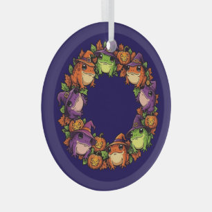 Whimsical Wreath Adorned With Toads Jackolanterns Glass Tree Decoration