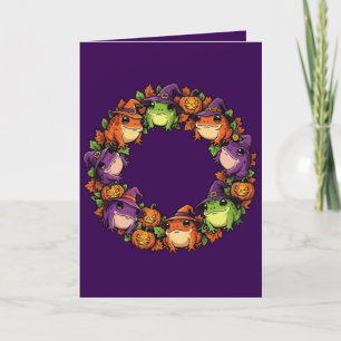 Whimsical Wreath Adorned With Toads Jackolanterns Holiday Card