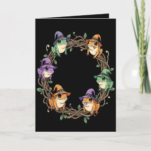 Whimsical Wreath Border Adorned With Witchy Toads Holiday Card
