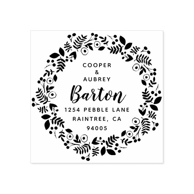 Whimsical Wreath Return Address Rubber Stamp (Imprint)