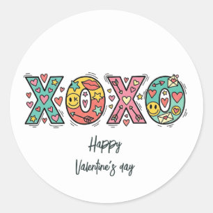 Whimsical "XOXO"Hearts Happy Valentine's Day Classic Round Sticker