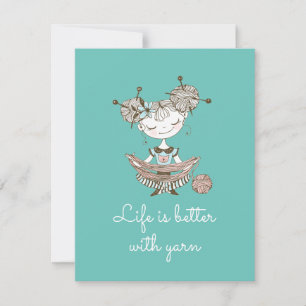 Whimsical Yarn Lover Girl Greeting Card
