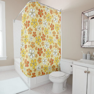 Whimsical Yellow and Orange Floral flowers Shower Curtain