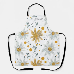 Whimsical Yellow and White Floral Pattern Apron