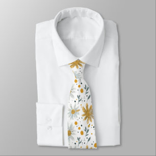 Whimsical Yellow and White Floral Pattern Tie