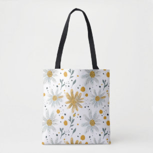 Whimsical Yellow and White Floral Pattern Tote Bag