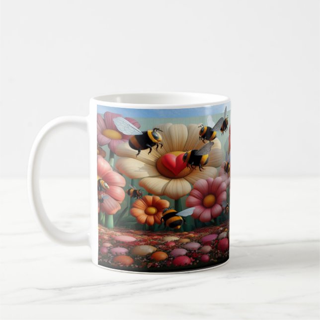 Whimsical Yellow Bee Mine Valentine’s Floral Print Coffee Mug (Left)