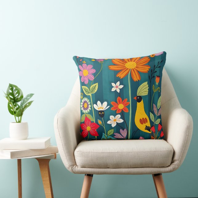 Whimsical Yellow Bird Cushion (Chair)