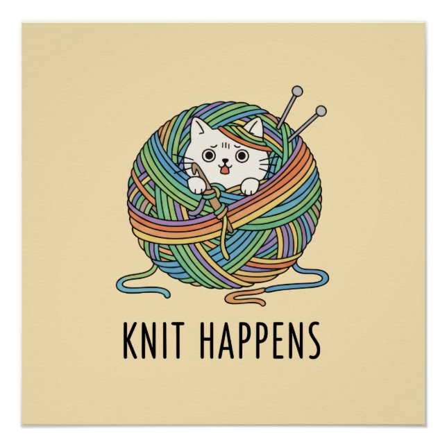 Whimsical Yellow Cat Yarn Art Knitting Wall Decor  (Front)