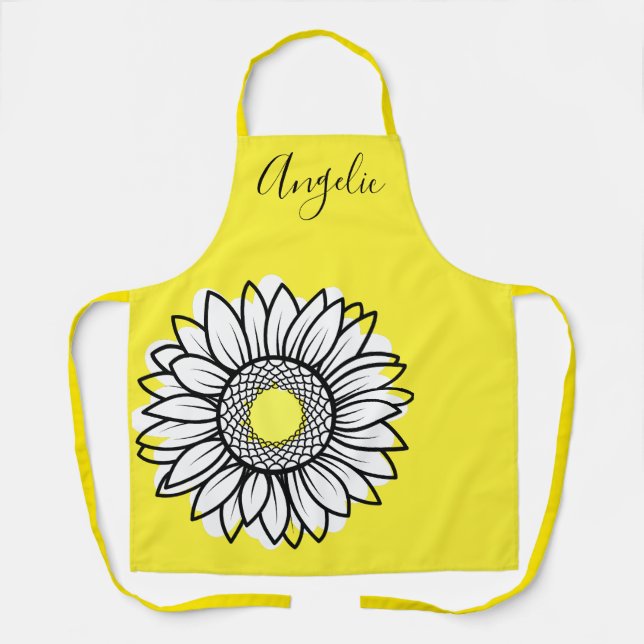 Whimsical Yellow Daisy Custom Floral Design Apron (Front)