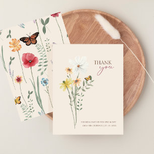 Whimsical Yellow Daisy Wildflower Wedding Thank You Card