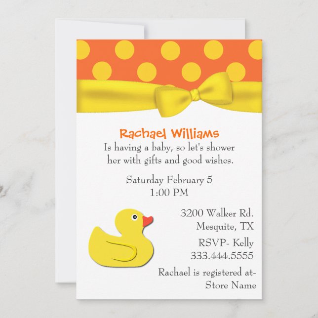 Whimsical Yellow Duck Baby Shower Invitation (Front)