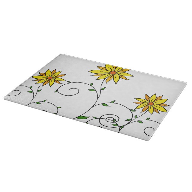 Whimsical Yellow Flower Doodle Art Cutting Board (Corner)