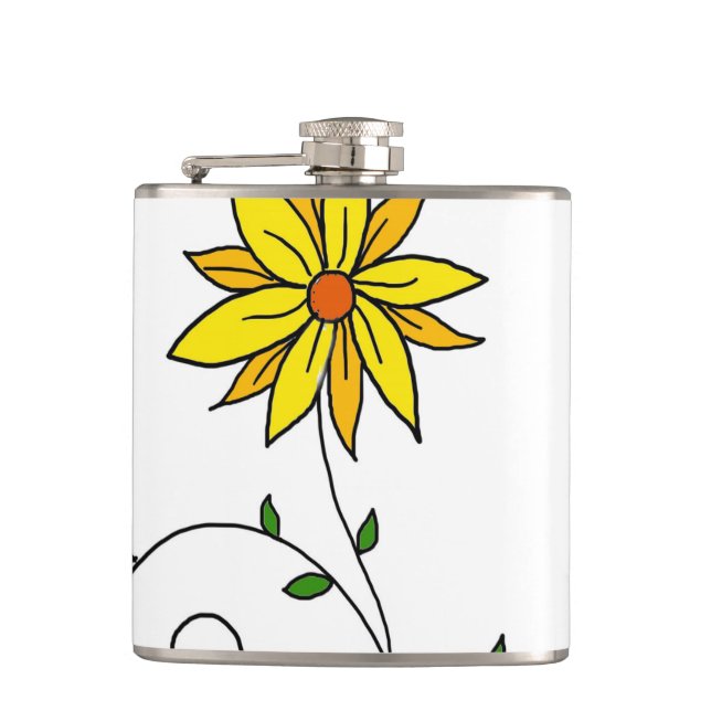 Whimsical Yellow Flower Doodle Art Hip Flask (Front)