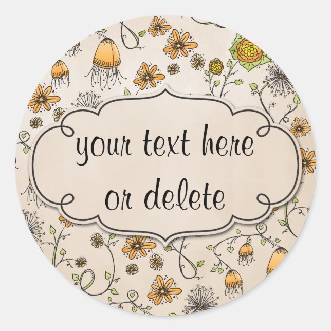 whimsical yellow flowers on pink classic round sticker (Front)