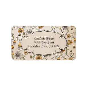 whimsical yellow flowers on pink label