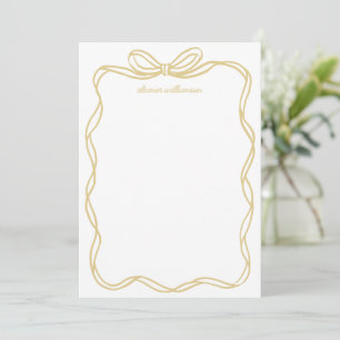 Whimsical Yellow Gold Bow Personalized Stationery Card