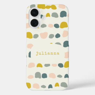 Whimsical Yellow Grey Abstract Shapes Custom Name  iPhone 16 Case