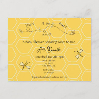 Whimsical Yellow Honey "Mummy to Bee" Baby shower Invitation Postcard
