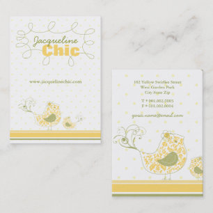 Whimsical Yellow Mummy And Baby Bird Damask Swirls Business Card