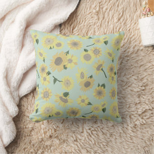 Whimsical Yellow Orange Blue Painted Sunflower Cushion