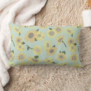 Whimsical Yellow Orange Blue Painted Sunflowers Lumbar Cushion