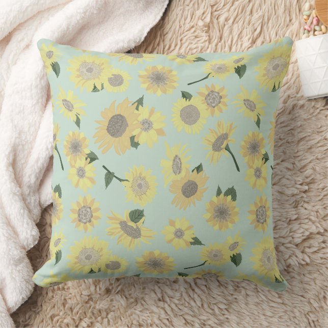Whimsical Yellow Orange Blue Sunflower Cushion (Blanket)