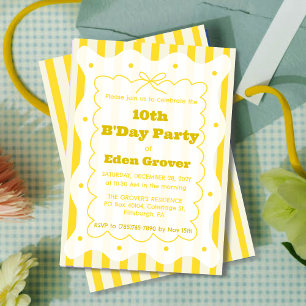 Whimsical Yellow Stripes Birthday Invitation