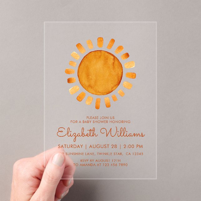 Whimsical Yellow Watercolor Sunshine Baby Shower Acrylic Invitations (Insitu (Handheld))