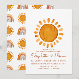 Whimsical Yellow Watercolor Sunshine Baby Shower Invitation