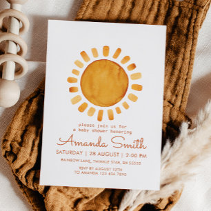 Whimsical Yellow Watercolor Sunshine Baby Shower Invitation