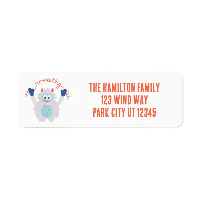 Whimsical Yeti No Peeking Holiday Return Address Label (Front)