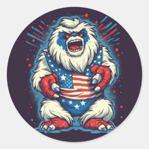 Whimsical Yeti Patriotic Sticker