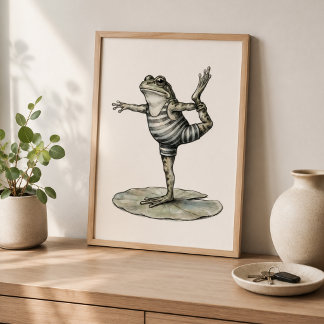 Whimsical Yoga Frog on Lily Pad Poster