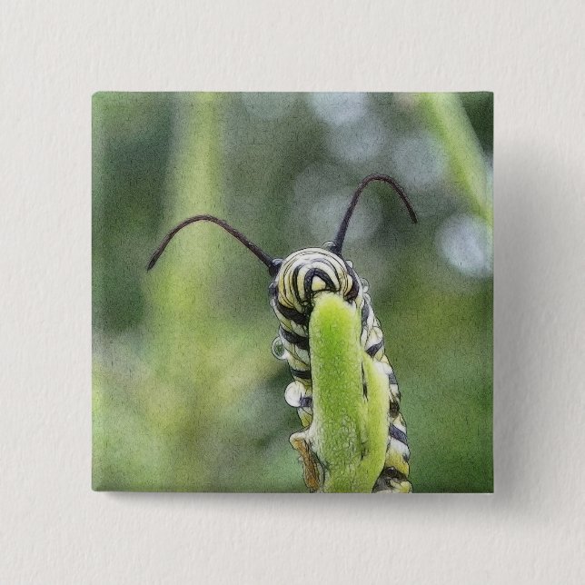 Whimsical Young Monarch Butterfly Caterpillar 15 Cm Square Badge (Front)